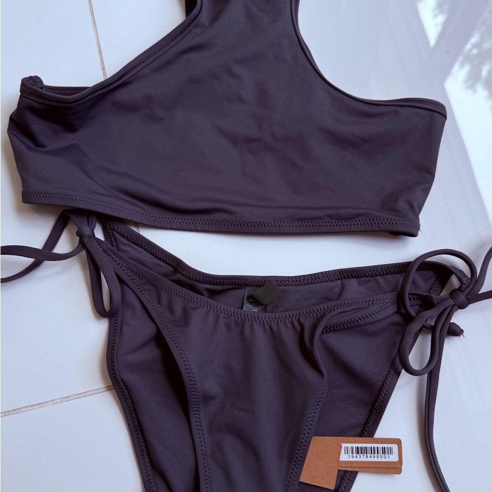 SKIMS Dark Gray One-Shoulder Bikini Set